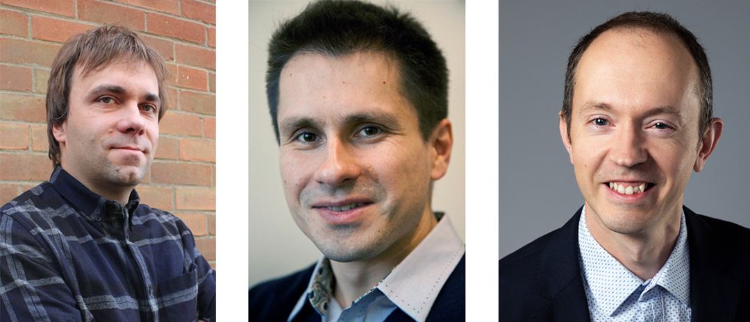 Group Leaders of three new Dioscuri centers: Paweł Dłotko, Gracjan Michlewski and Bartłomiej Wacław (left to right). 