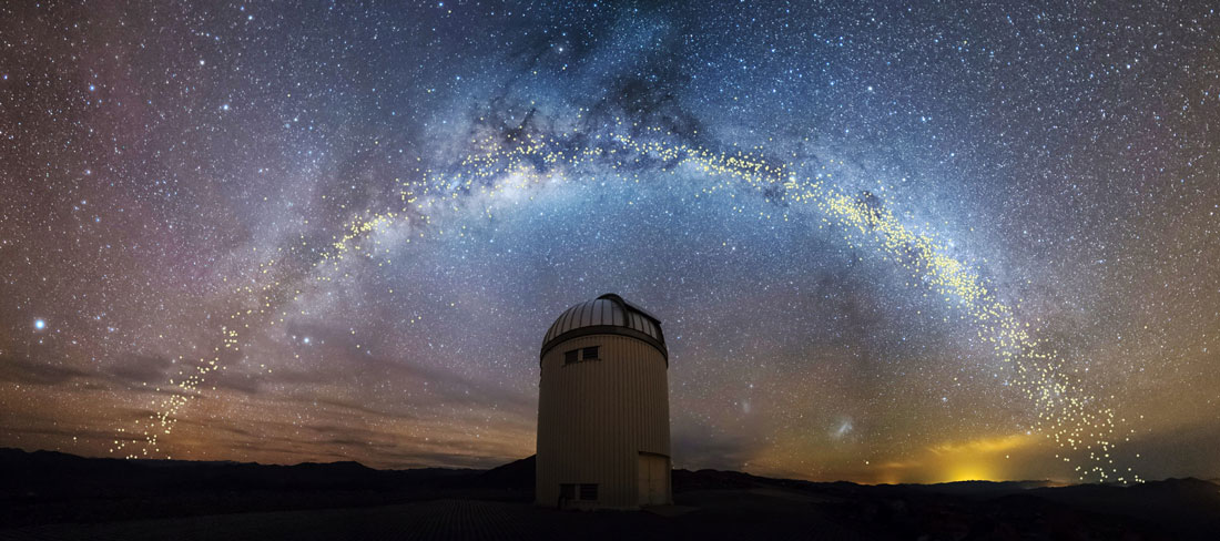 Teleskop Warszawski i cefeidy w Drodze Mlecznej odkryte przez przegląd nieba OGLE (K. Ulaczyk / J. Skowron / OGLE / Obserwatorium Astronomiczne UW)