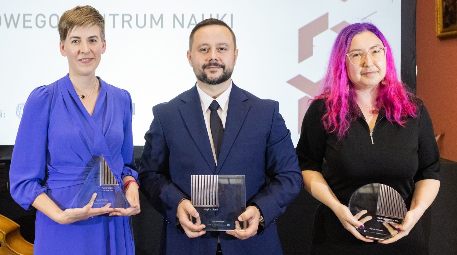 prof. Katharina Boguslawski, prof. Łukasz Opaliński, dr Karolina Ćwiek-Rogalska, laureaci Nagrody NCN 2023